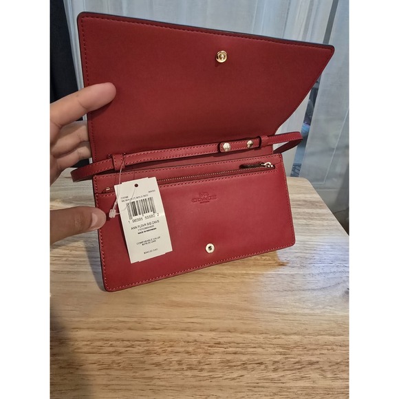 Coach Anna Foldover Crossbody Clutch in Signature Canvas in Brown/Red - Picture 4 of 16